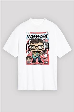 Rivers Cuomo Weezer Baskılı Unisex Beyaz Oversize Tişört
