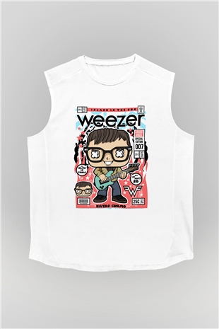 Rivers Cuomo Weezer Baskılı Unisex Beyaz Kolsuz Tişört