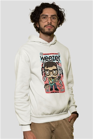 Rivers Cuomo Weezer Baskılı Unisex Beyaz Hoodie