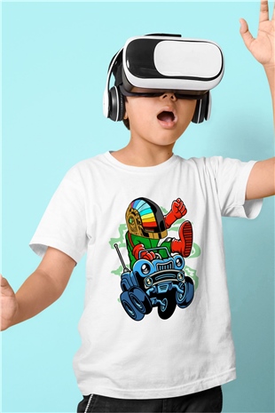 Road Daft Punk Baskılı Beyaz Unisex Çocuk Tişört