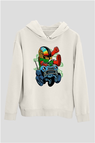 Road Daft Punk Baskılı Beyaz Unisex Hoodie
