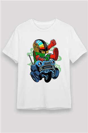 Road Daft Punk Baskılı Beyaz Unisex Tişört