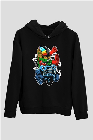 Road Daft Punk Baskılı Siyah Unisex Hoodie