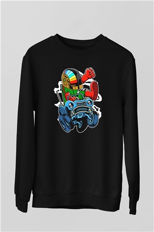 Road Daft Punk Baskılı Siyah Unisex Sweatshirt