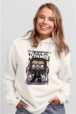 Rob Zombie Baskılı Unisex Beyaz Hoodie