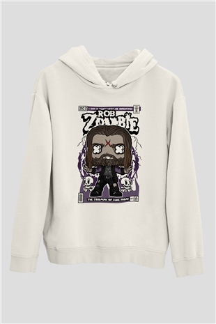 Rob Zombie Baskılı Unisex Beyaz Hoodie