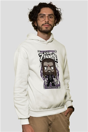 Rob Zombie Baskılı Unisex Beyaz Hoodie