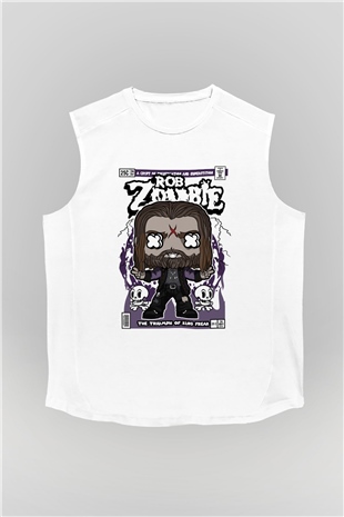Rob Zombie Baskılı Unisex Beyaz Kolsuz Tişört