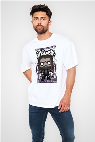Rob Zombie Baskılı Unisex Beyaz Oversize Tişört