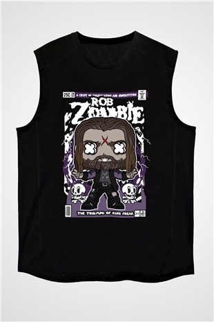 Rob Zombie Baskılı Unisex Siyah Kolsuz Tişört