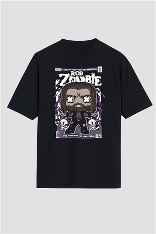 Rob Zombie Baskılı Unisex Siyah Oversize Tişört