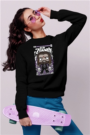 Rob Zombie Baskılı Unisex Siyah Sweatshirt