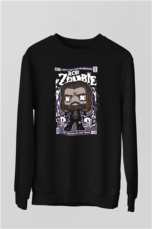 Rob Zombie Baskılı Unisex Siyah Sweatshirt