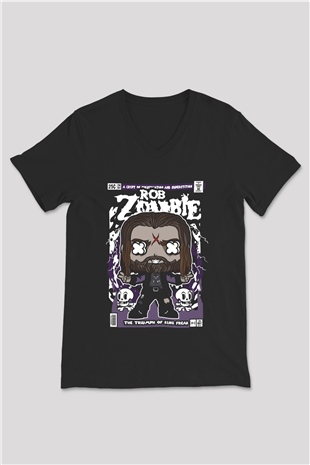 Rob Zombie Baskılı Unisex Siyah V Yaka Tişört