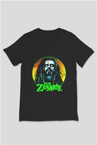 Rob Zombie Siyah Unisex V Yaka Tişört T-Shirt