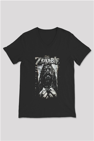 Rob Zombie Siyah Unisex V Yaka Tişört T-Shirt