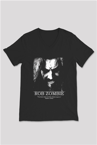 Rob Zombie Siyah Unisex V Yaka Tişört T-Shirt