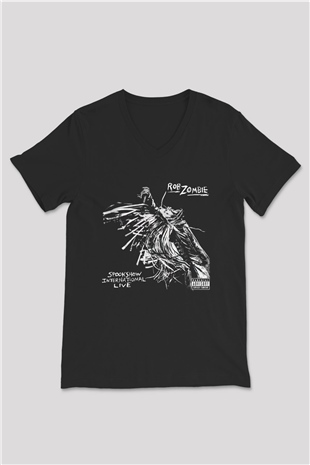 Rob Zombie Siyah Unisex V Yaka Tişört T-Shirt