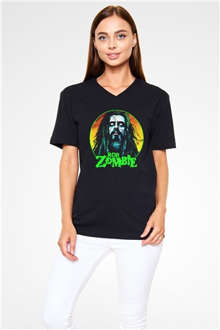 Rob Zombie Siyah Unisex V Yaka Tişört T-Shirt