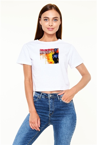 RoboCop Beyaz  Crop Top Tişört