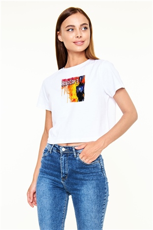 RoboCop Beyaz  Crop Top Tişört