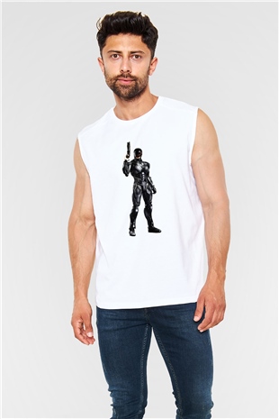 RoboCop Beyaz Unisex Kolsuz Tişört