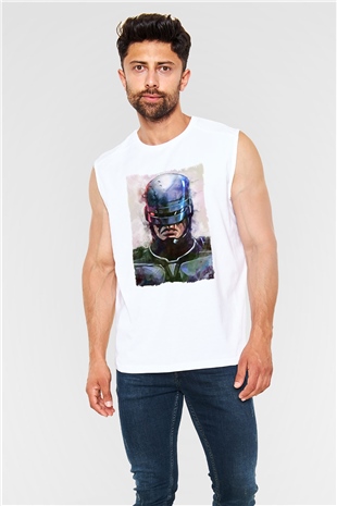 RoboCop Beyaz Unisex Kolsuz Tişört