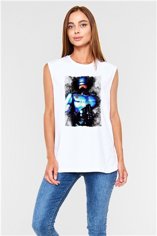 RoboCop Beyaz Unisex Kolsuz Tişört