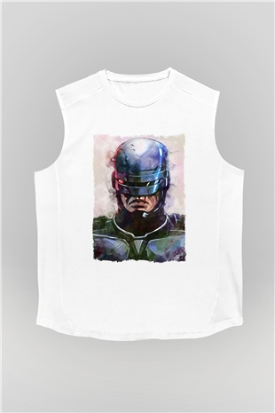 RoboCop Beyaz Unisex Kolsuz Tişört