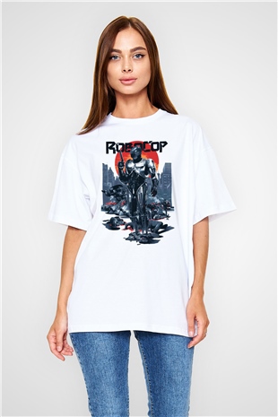 RoboCop Beyaz Unisex Oversize Tişört T-Shirt