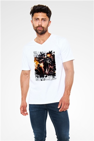 RoboCop Beyaz Unisex V Yaka Tişört