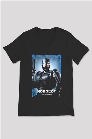 RoboCop Siyah Unisex V Yaka Tişört