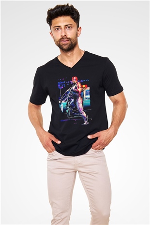 RoboCop Siyah Unisex V Yaka Tişört
