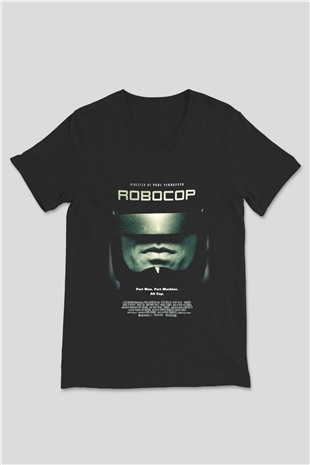 RoboCop Siyah Unisex V Yaka Tişört T-Shirt