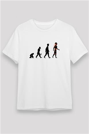 Robot Evrimi Baskılı Unisex Beyaz Tişört - Tshirt