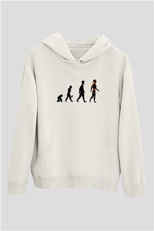 Robot Evrimi Baskılı Unisex Ekru Hoodie