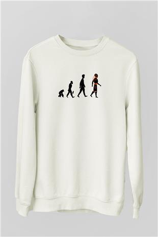 Robot Evrimi Baskılı Unisex Ekru Sweatshirt
