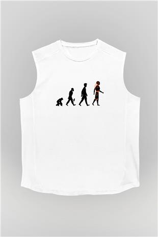 Robot Evrimi Baskılı Unisex Kolsuz Beyaz Tişört - Tshirt
