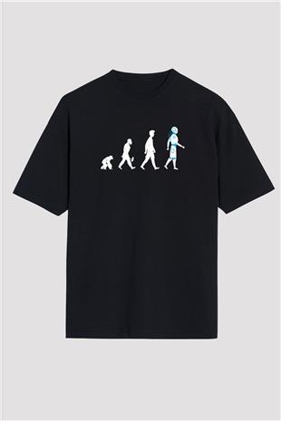 Robot Evrimi Baskılı Unisex Oversize Tişört - Tshirt