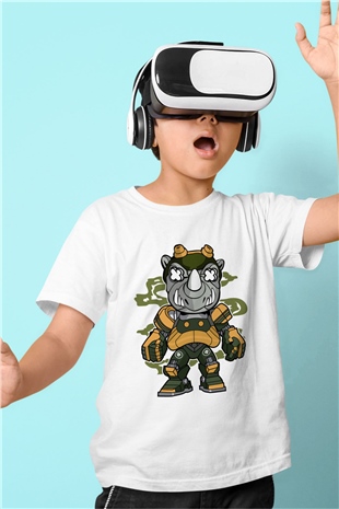 Rock Steady Mecha Baskılı Beyaz Unisex Çocuk Tişört