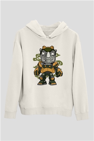 Rock Steady Mecha Baskılı Beyaz Unisex Hoodie