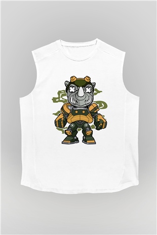 Rock Steady Mecha Baskılı Beyaz Unisex Kolsuz Tişört