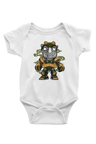Rock Steady Mecha Baskılı Beyaz Unisex Bebek Body - Zıbın