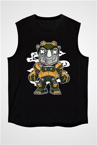 Rock Steady Mecha Baskılı Siyah Unisex Kolsuz Tişört