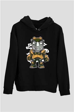 Rock Steady Mecha Baskılı Siyah Unisex Hoodie
