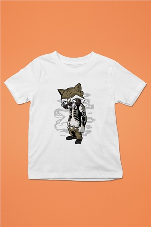 Rocket Gangster Baskılı Beyaz Unisex Çocuk Tişört