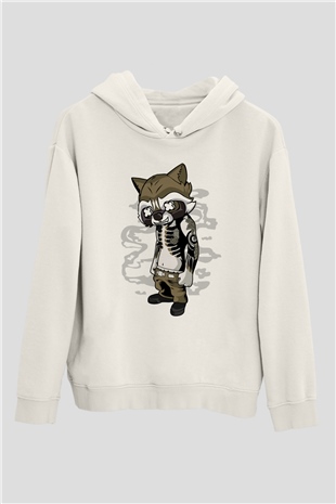 Rocket Gangster Baskılı Beyaz Unisex Hoodie