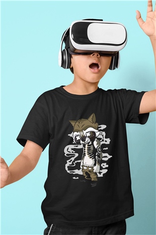 Rocket Gangster Baskılı Siyah Çocuk Unisex Tişört