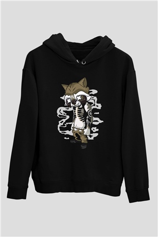 Rocket Gangster Baskılı Siyah Unisex Hoodie