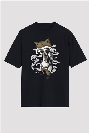 Rocket Gangster Baskılı Siyah Unisex Oversize Tişört
